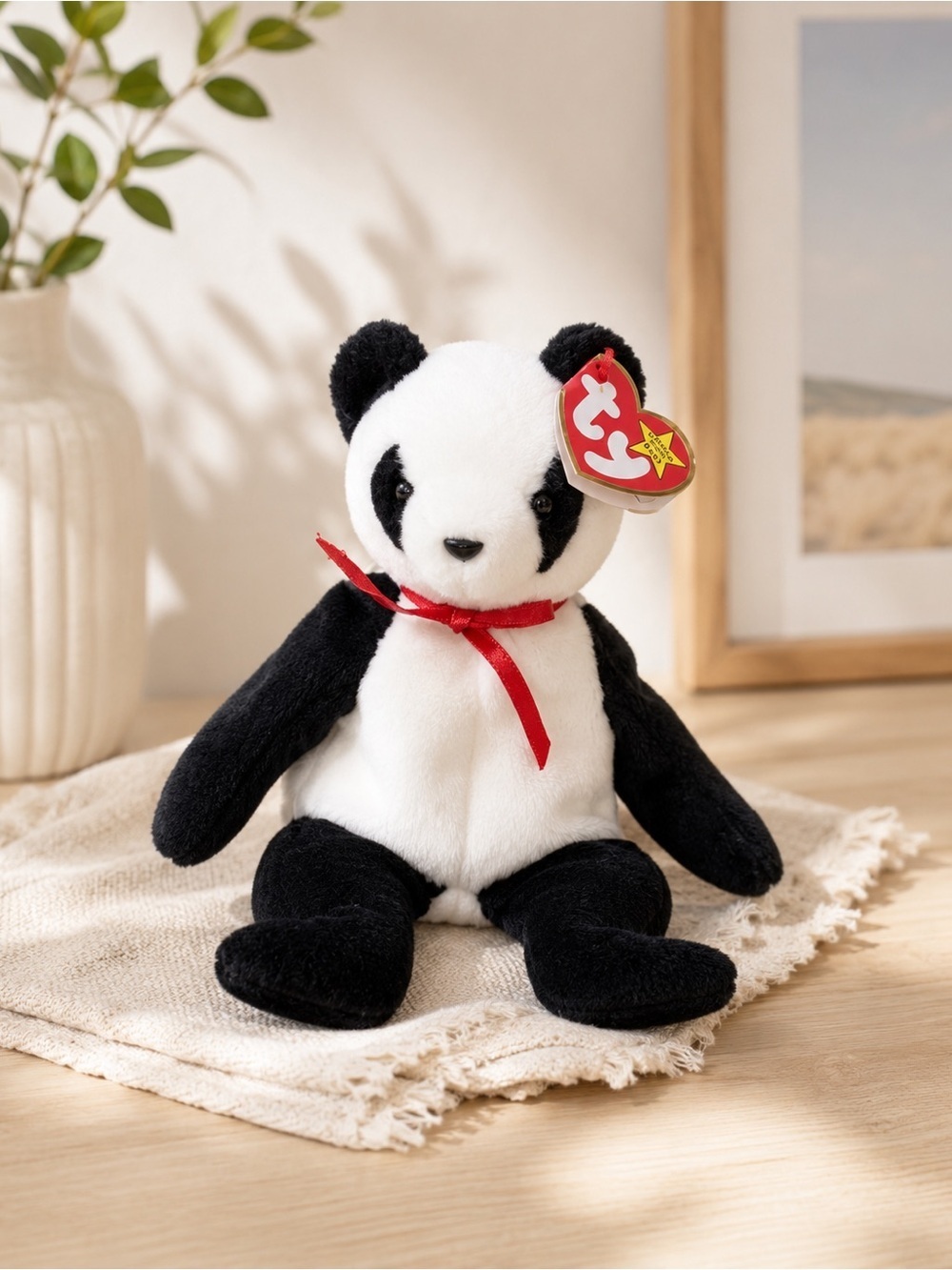 TY Beanie Baby 90’s Fortune Panda Plush Bear With Rare  Tag Errors Collector